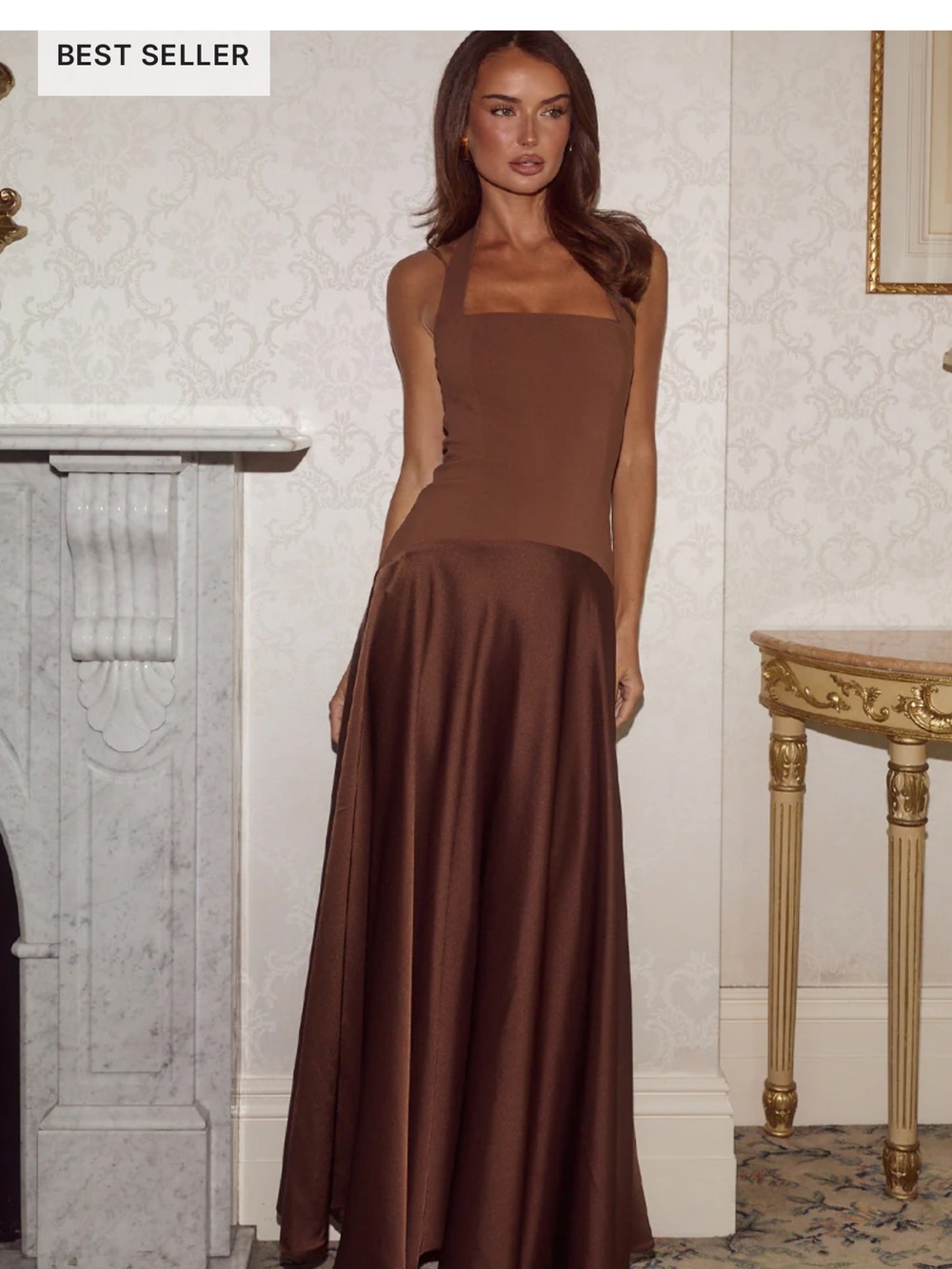 Runway the Label Odina Brown Maxi Dress with Square Neckline
